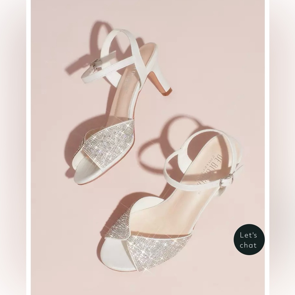 De Blossom Collection White and Silver Heels with Ankle Strap